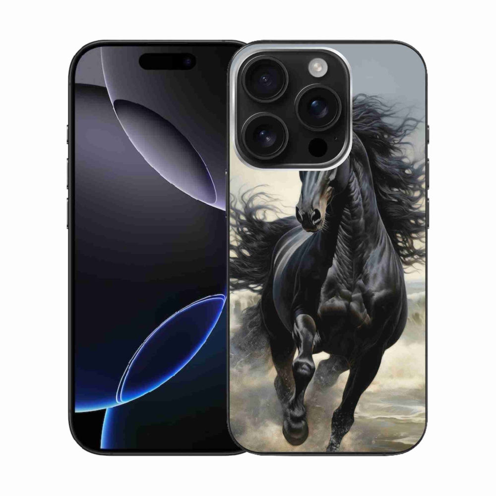 Gélový kryt mmCase na iPhone 16 Pro - bežiaci čierny kôň