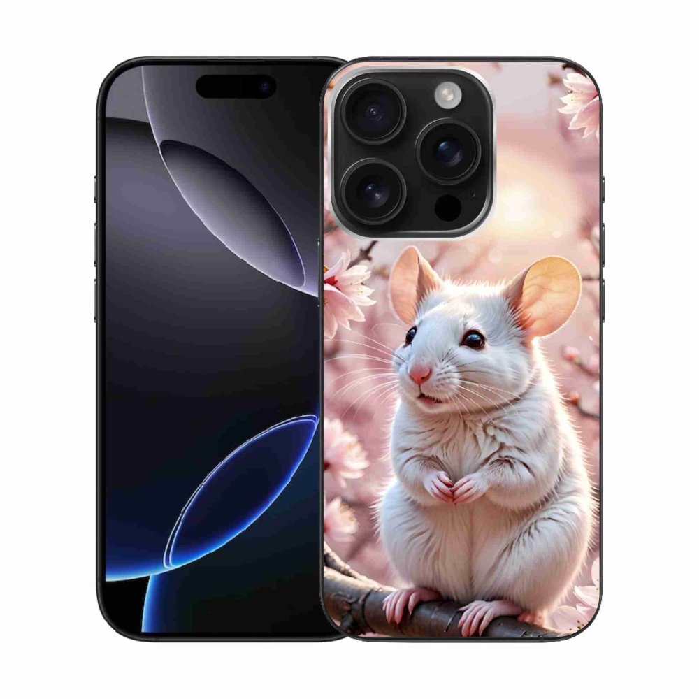 Gélový kryt mmCase na iPhone 16 Pro - biela myš na vetve