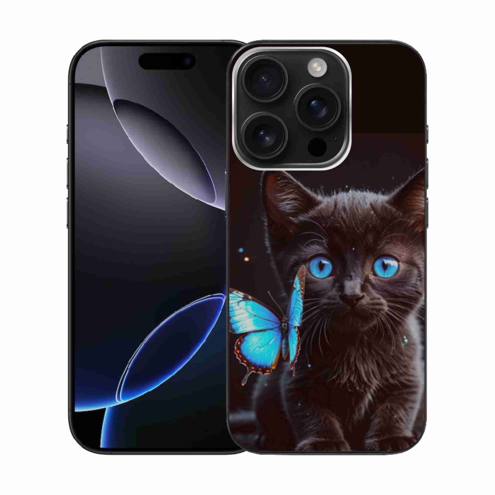 Gélový kryt mmCase na iPhone 16 Pro - čierne mačiatko 3