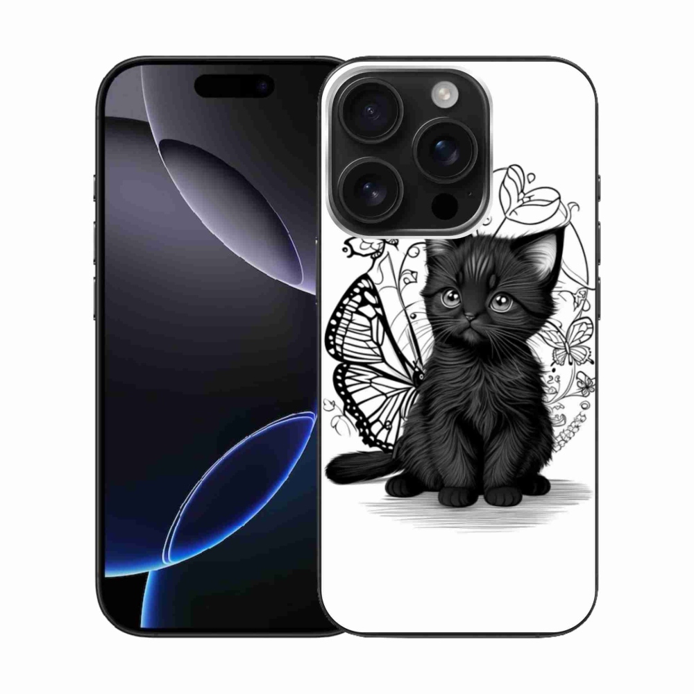 Gélový kryt mmCase na iPhone 16 Pro - čierne mačiatko