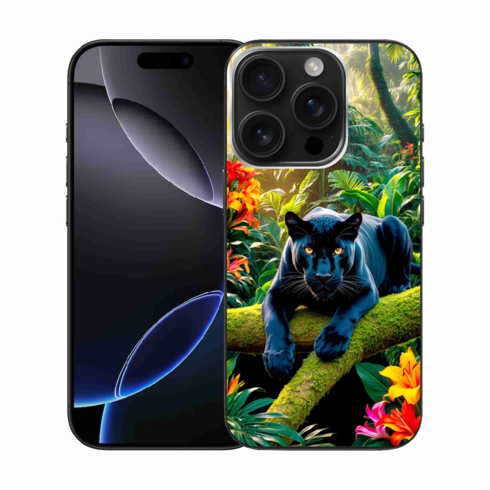 Gélový kryt mmCase na iPhone 16 Pro - čierny panter v džungli