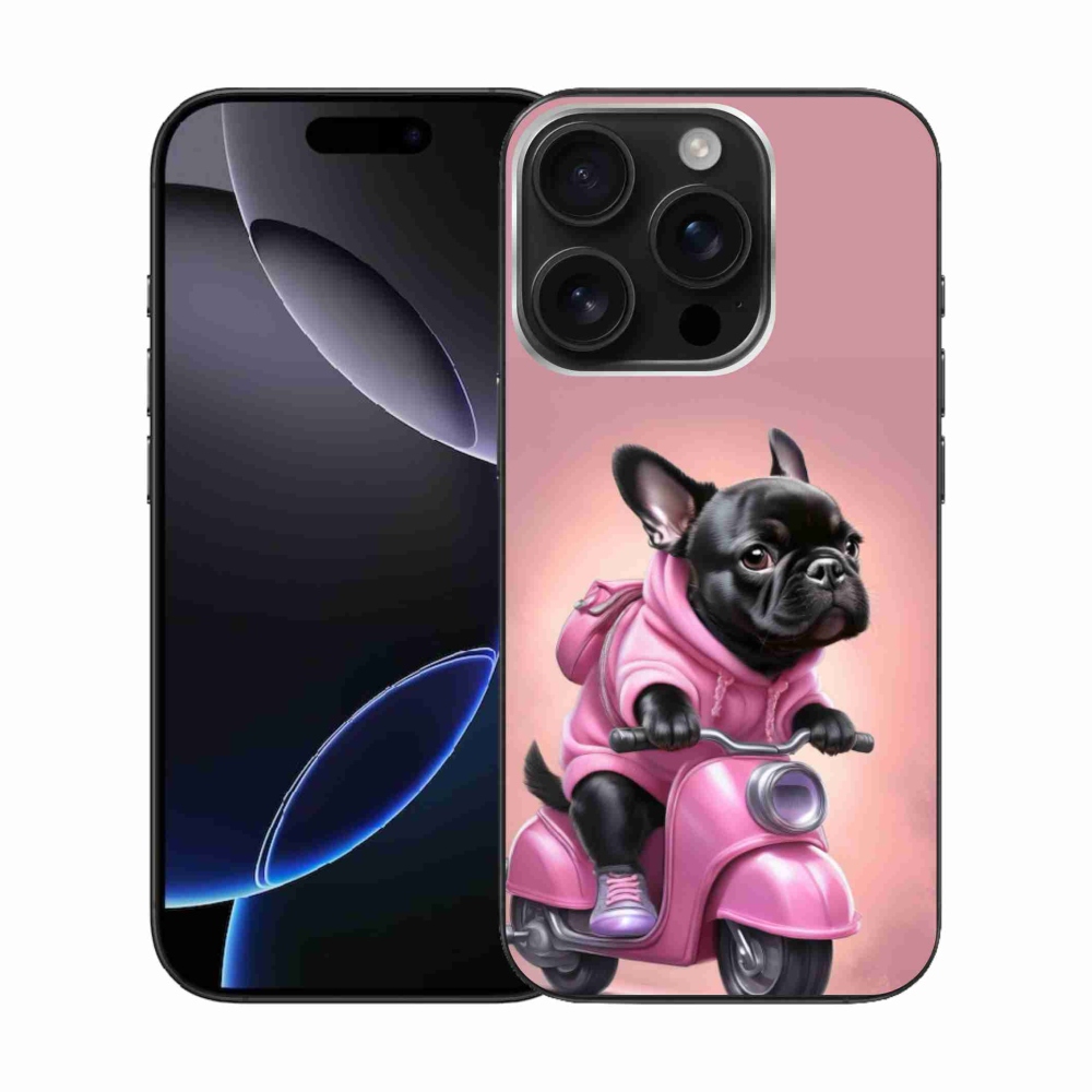 Gélový kryt mmCase na iPhone 16 Pro - francúzsky buldoček na skútri