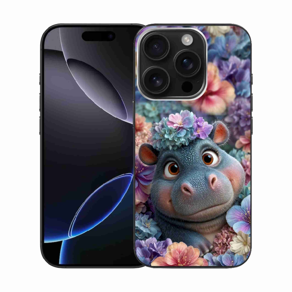 Gélový kryt mmCase na iPhone 16 Pro - hrošík v kvetoch