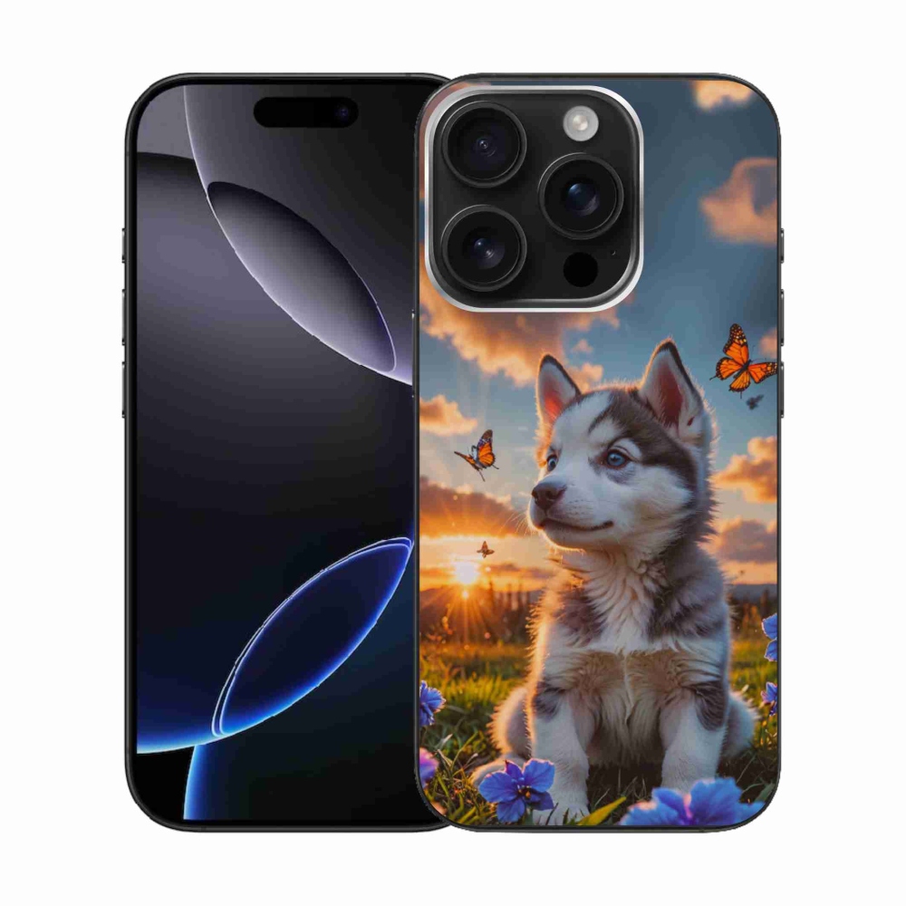 Gélový kryt mmCase na iPhone 16 Pro - husky pri západe slnka