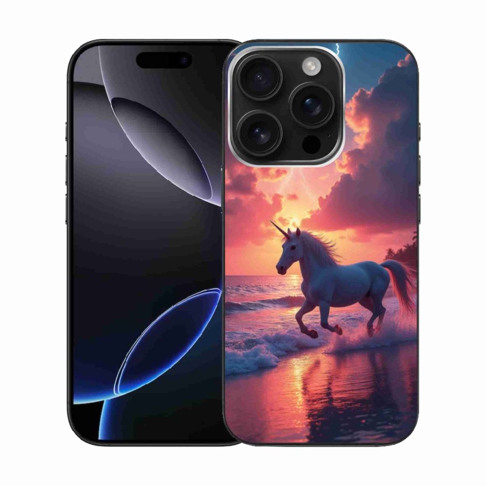 Gélový kryt mmCase na iPhone 16 Pro - jednorožec na pláži
