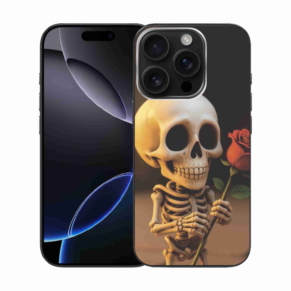 Gélový kryt mmCase na iPhone 16 Pro - kostlivec s ružou