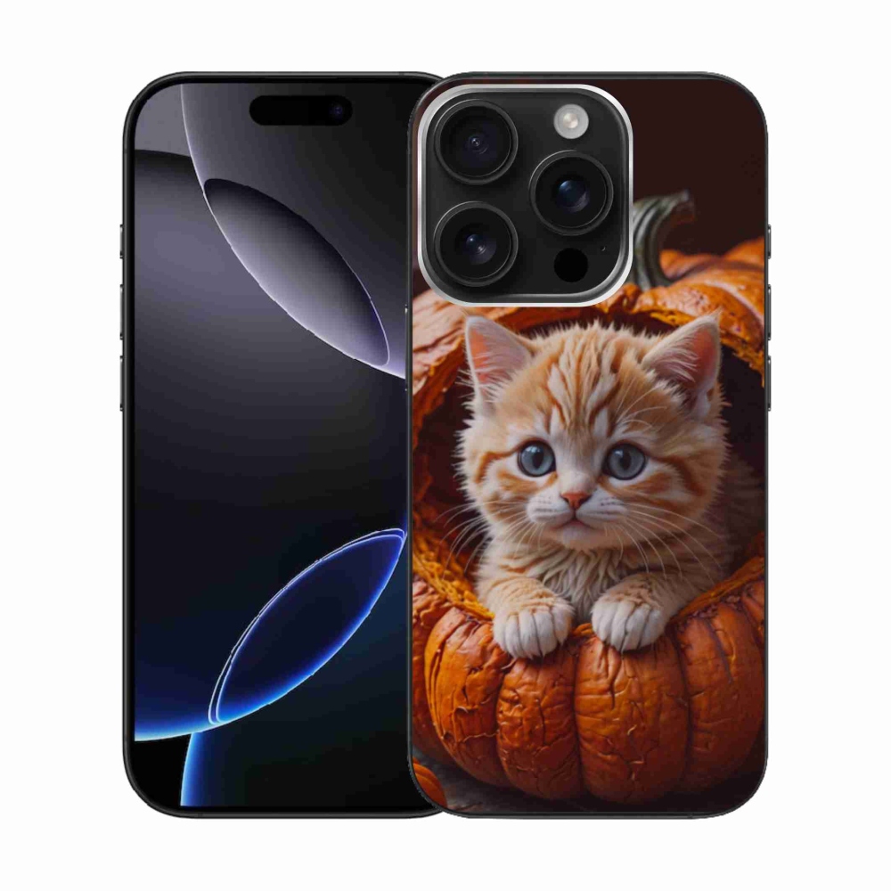 Gélový kryt mmCase na iPhone 16 Pro - mačiatko a tekvica 2