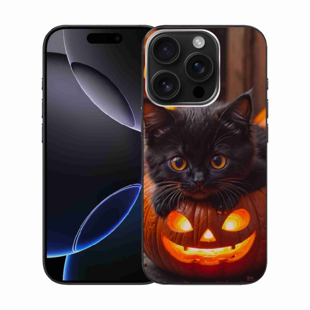 Gélový kryt mmCase na iPhone 16 Pro - mačiatko a tekvica