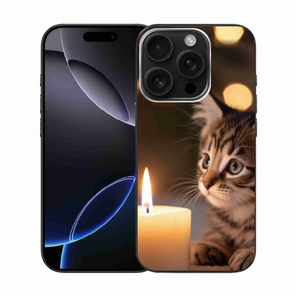 Gélový kryt mmCase na iPhone 16 Pro - mačiatko a sviečka