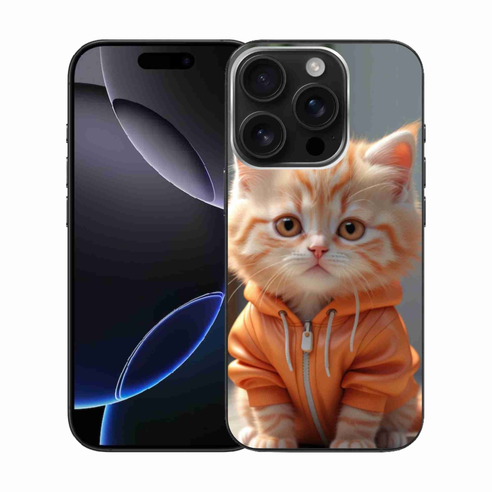 Gélový kryt mmCase na iPhone 16 Pro - mačiatko v mikine