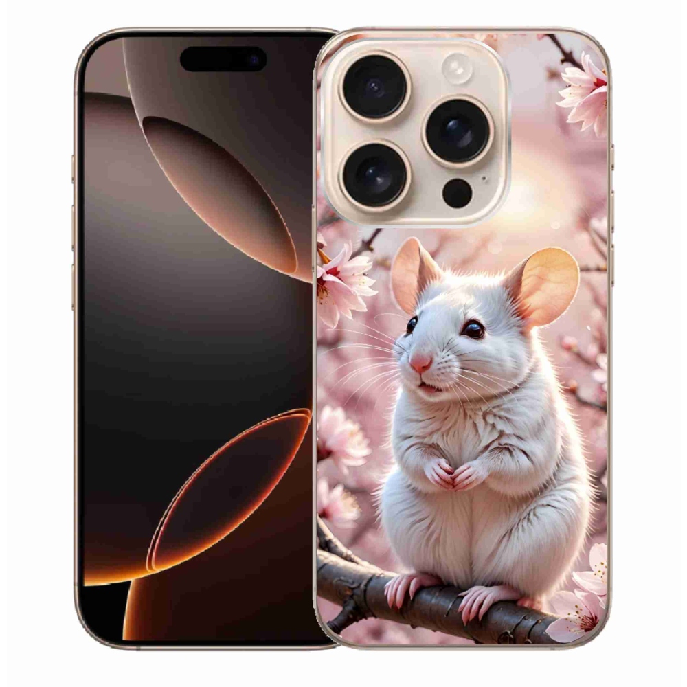 Gélový kryt mmCase na iPhone 16 Pro Max - biela myš na vetve