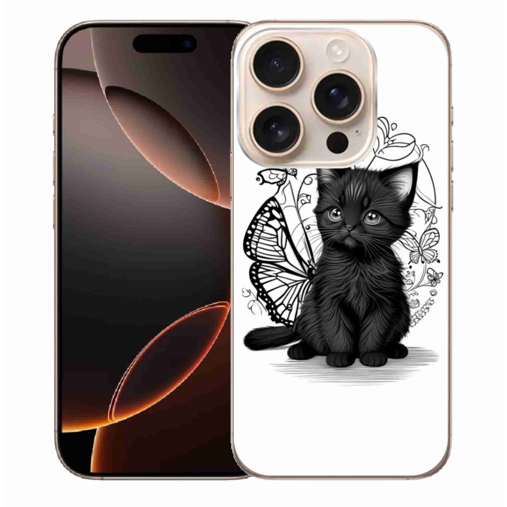 Gélový kryt mmCase na iPhone 16 Pro Max - čierne mačiatko