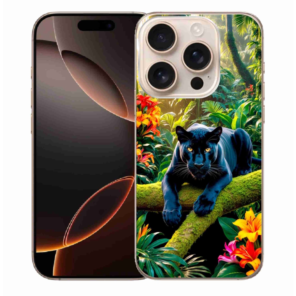 Gélový kryt mmCase na iPhone 16 Pro Max - čierny panter v džungli
