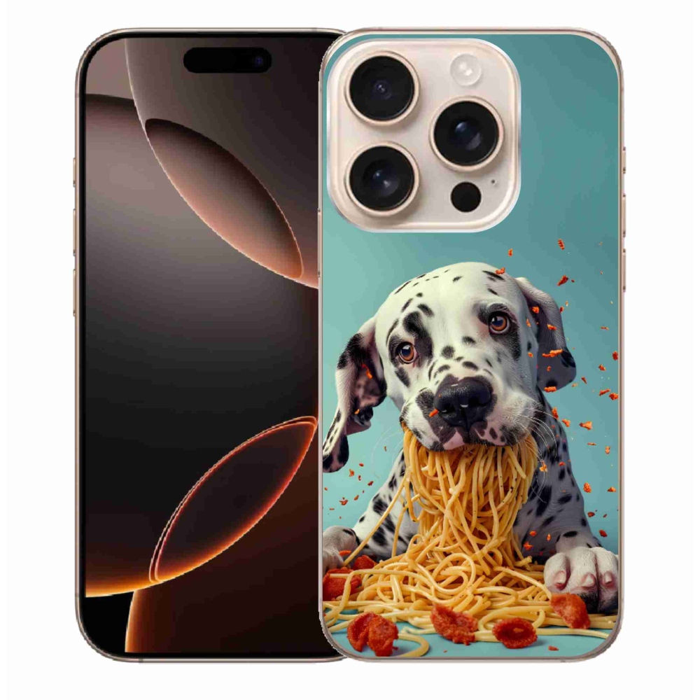Gélový kryt mmCase na iPhone 16 Pro Max - dalmatín a špagety