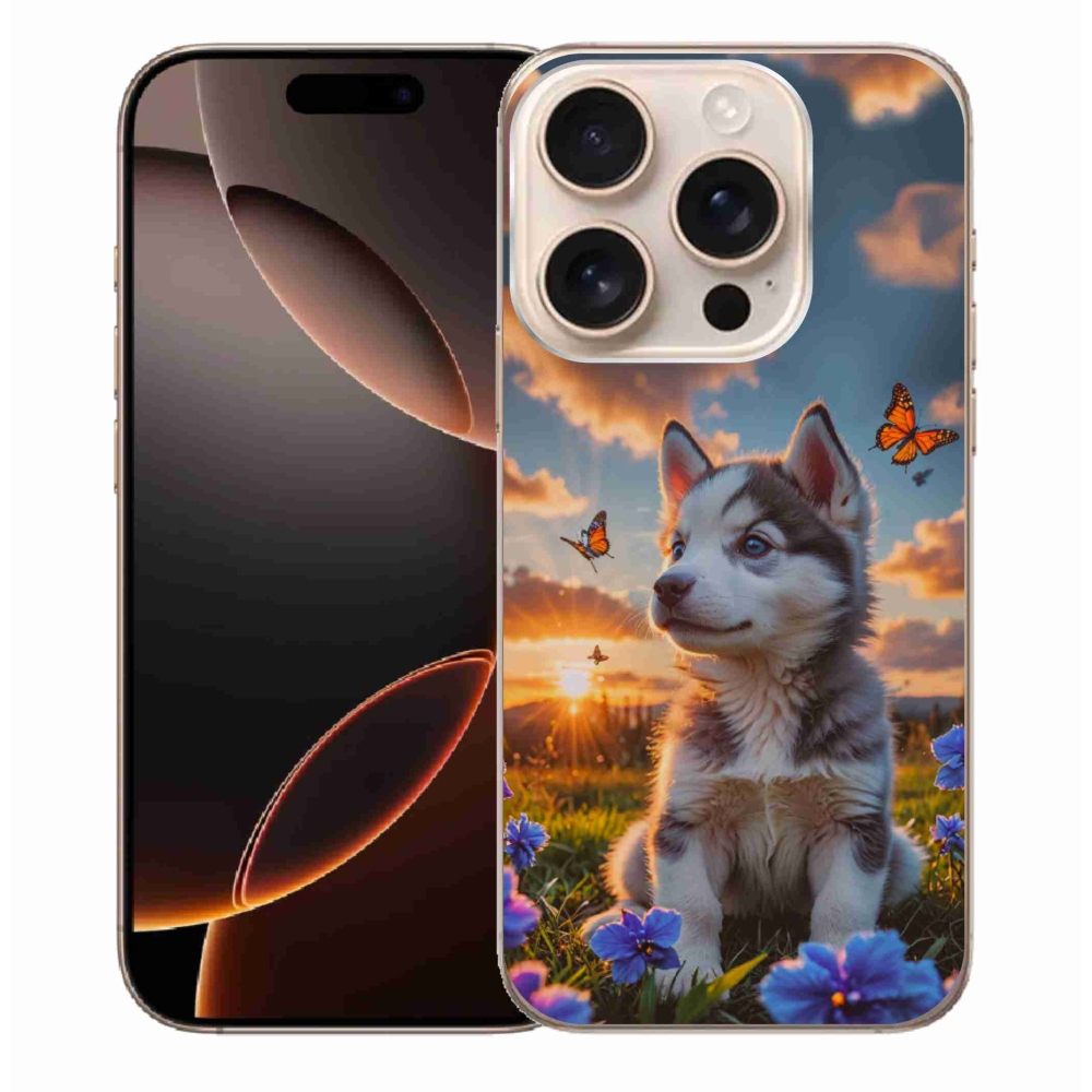 Gélový kryt mmCase na iPhone 16 Pro Max - husky pri západe slnka