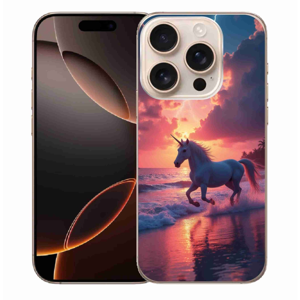 Gélový kryt mmCase na iPhone 16 Pro Max - jednorožec na pláži