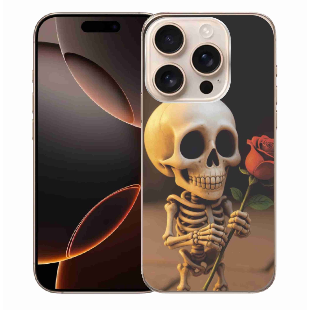 Gélový kryt mmCase na iPhone 16 Pro Max - kostlivec s ružou