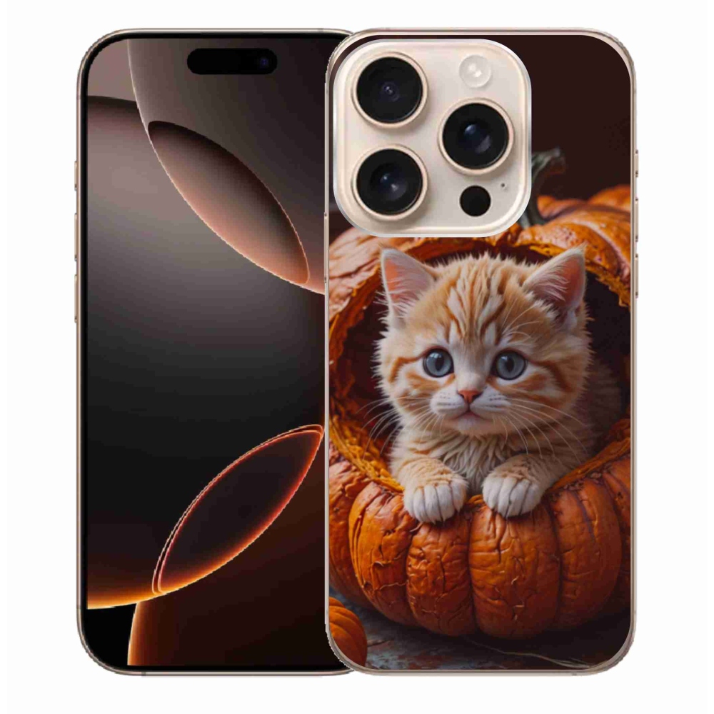 Gélový kryt mmCase na iPhone 16 Pro Max - mačiatko a tekvica 2