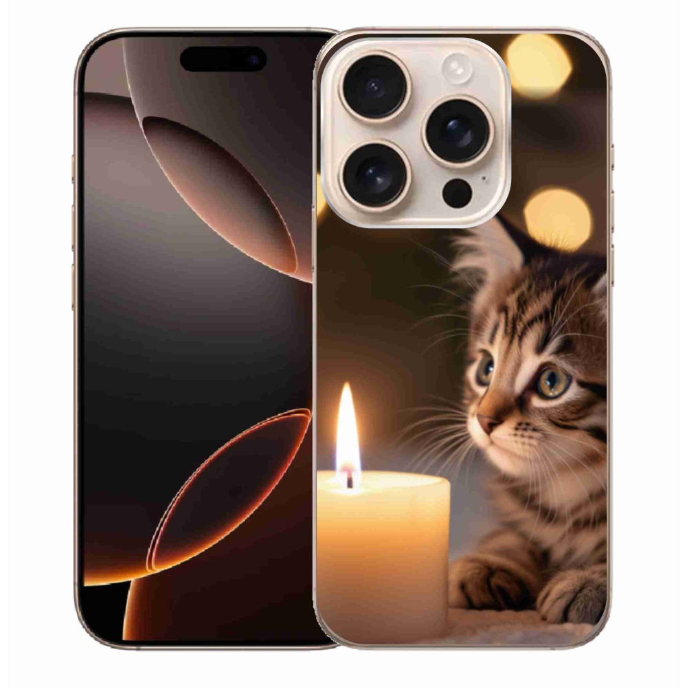 Gélový kryt mmCase na iPhone 16 Pro Max - mačiatko a sviečka