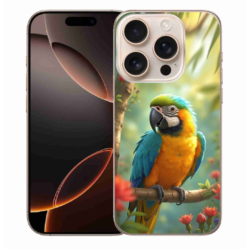 Gélový kryt mmCase na iPhone 16 Pro Max - papagáj ara modrožltá