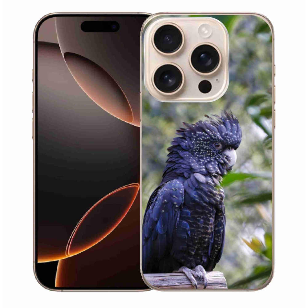 Gélový kryt mmCase na iPhone 16 Pro Max - papagáj kakadu čierny
