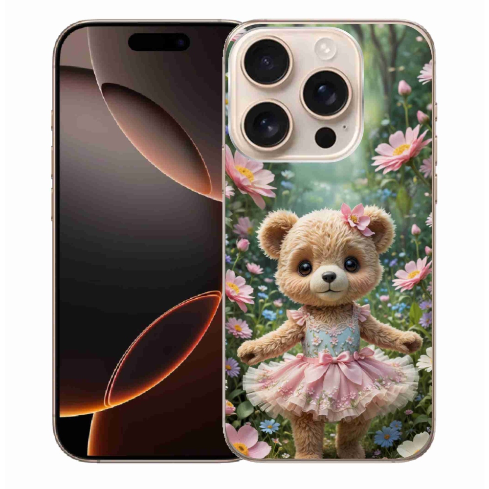 Gélový kryt mmCase na iPhone 16 Pro Max - roztomilý medvedík v kvetoch