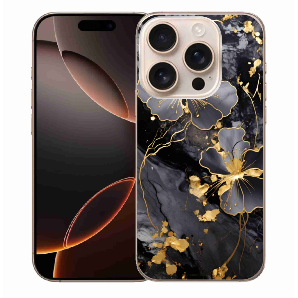 Gélový kryt mmCase na iPhone 16 Pro Max - zlaté kvety