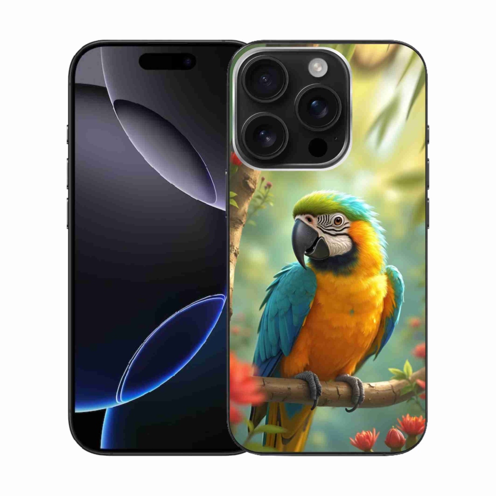 Gélový kryt mmCase na iPhone 16 Pro - papagáj ara modrožltá