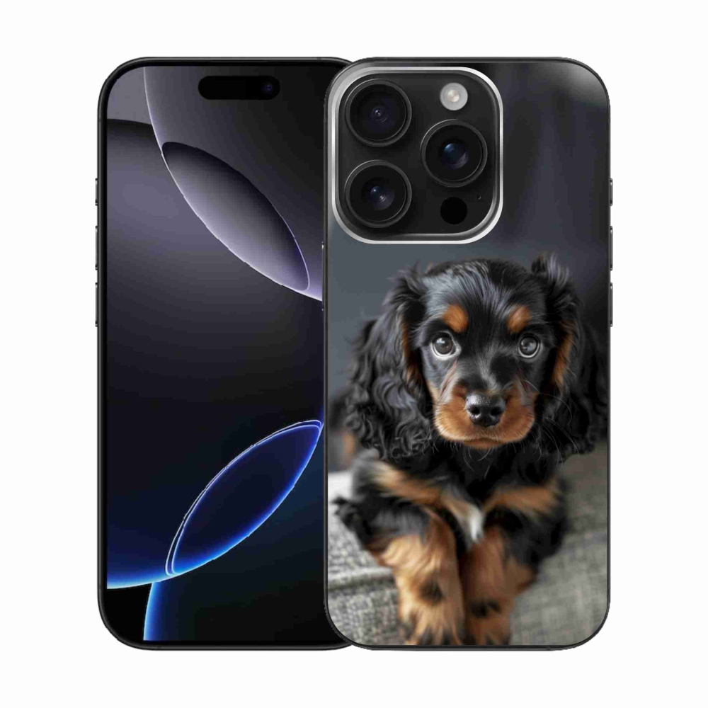 Gélový kryt mmCase na iPhone 16 Pro - roztomilý dlhosrstý jazvečík