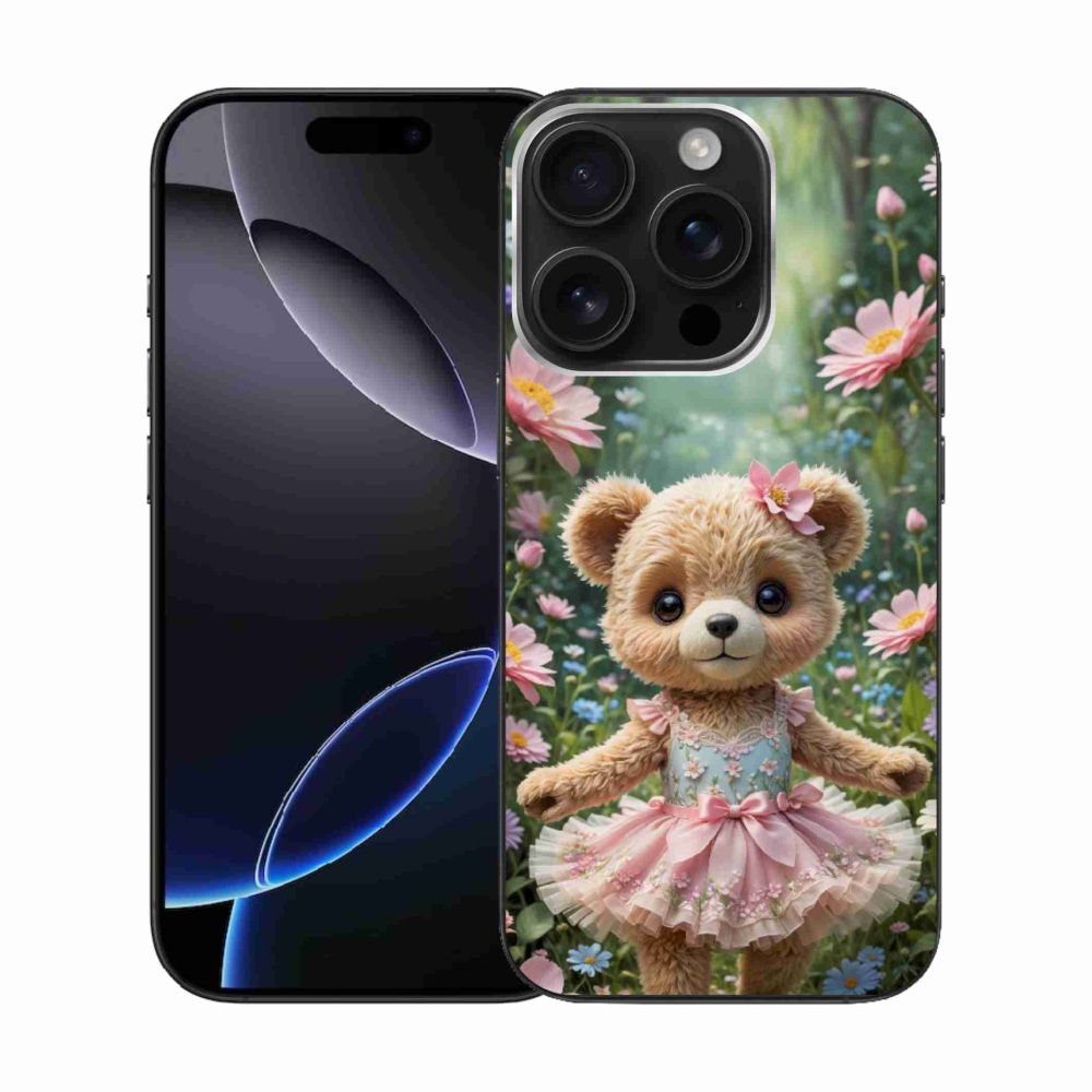 Gélový kryt mmCase na iPhone 16 Pro - roztomilý medvedík v kvetoch