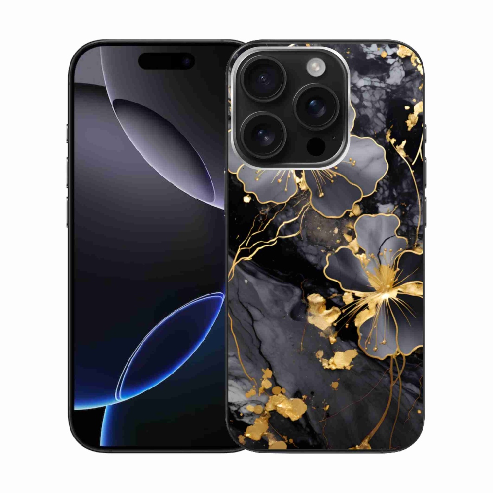 Gélový kryt mmCase na iPhone 16 Pro - zlaté kvety