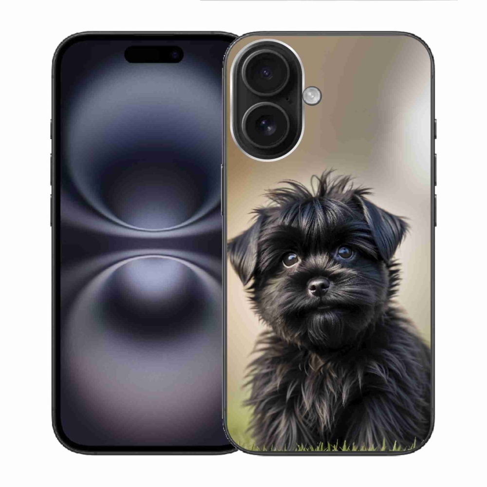 Gélový kryt mmCase na iPhone 16 - roztomilý čierny psík