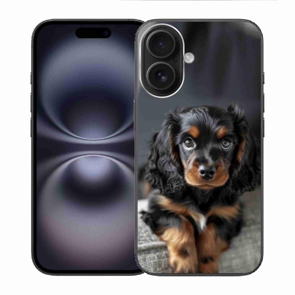 Gélový kryt mmCase na iPhone 16 - roztomilý dlhosrstý jazvečík