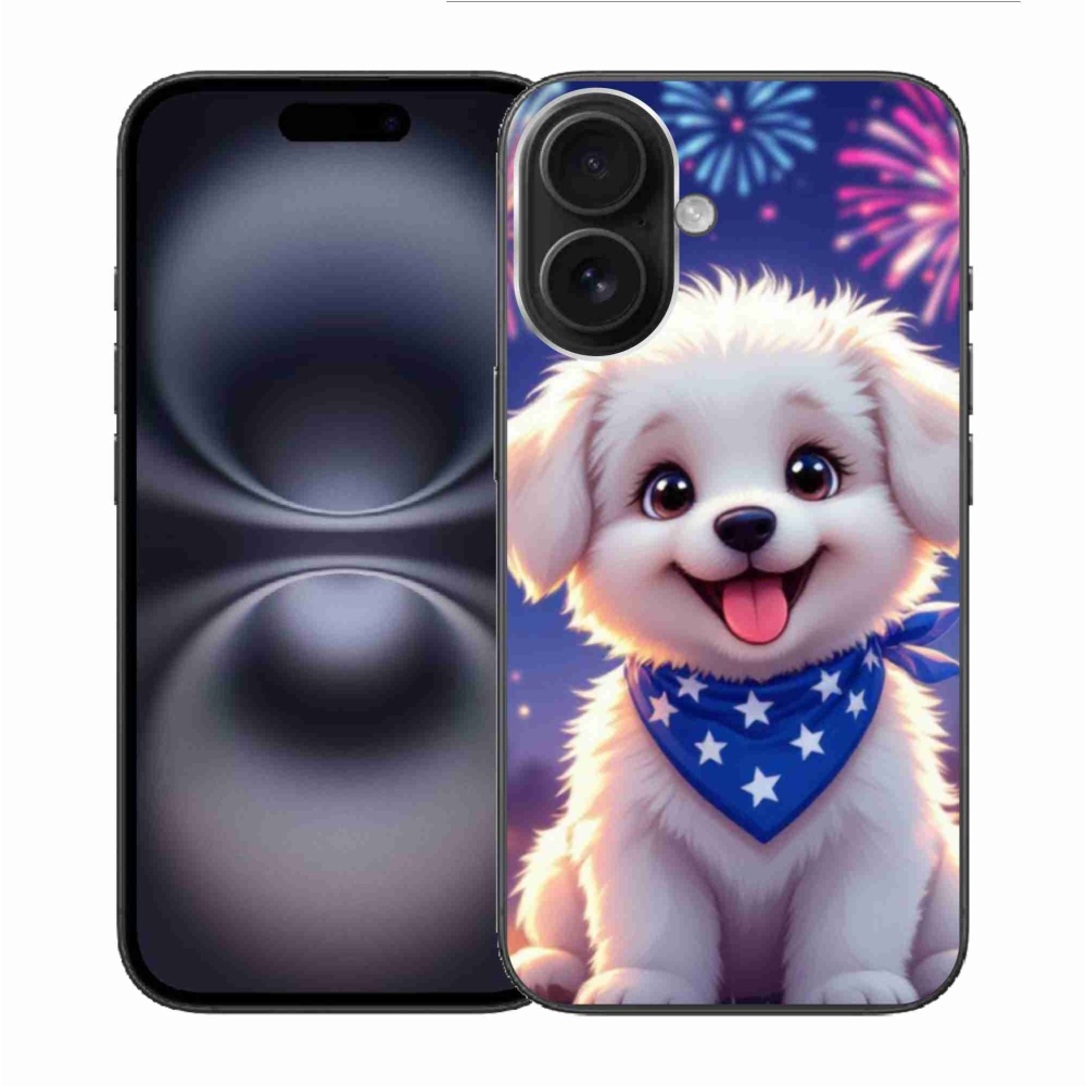 Gélový kryt mmCase na iPhone 16 - slávnostné šteňa