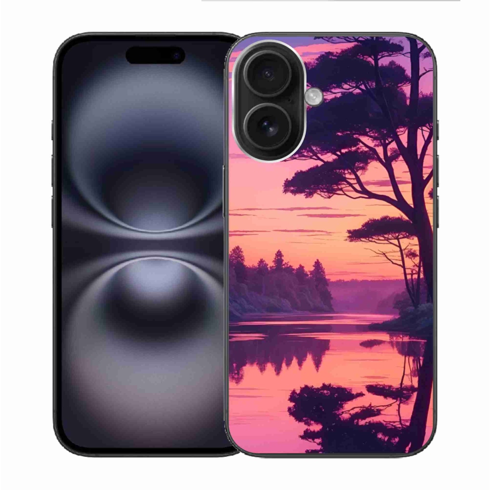 Gélový kryt mmCase na iPhone 16 - západ slnka nad jazerom