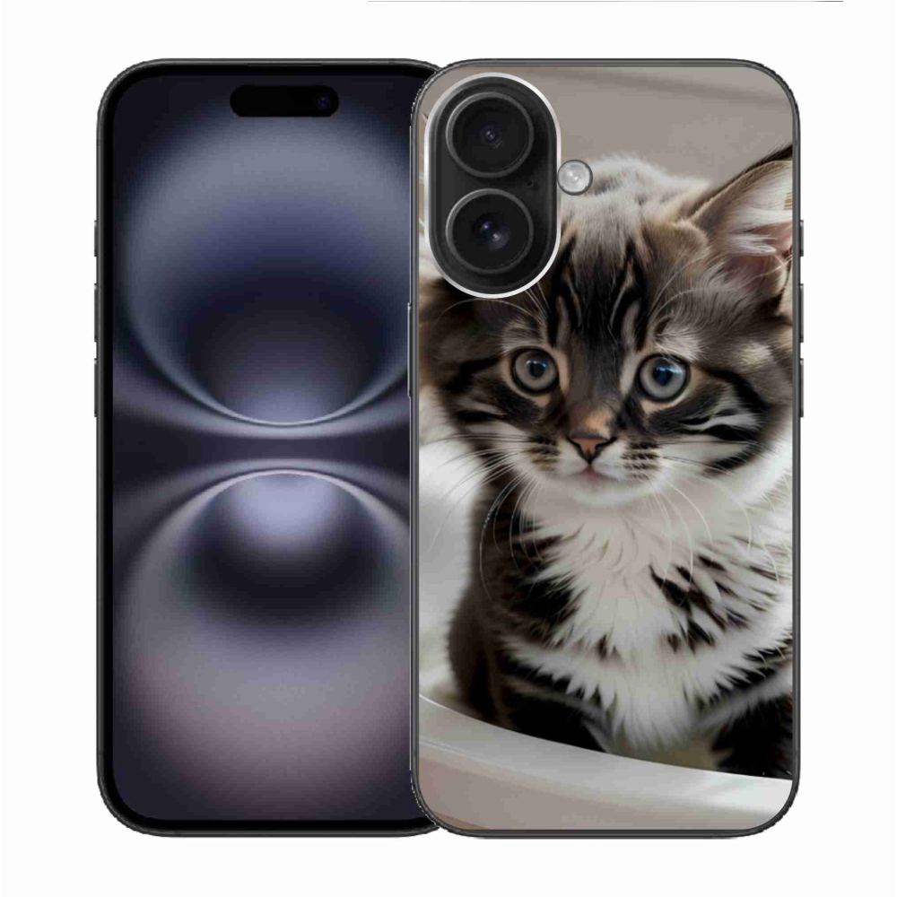 Gélový kryt mmCase na iPhone 16 - zvedavé mačiatko