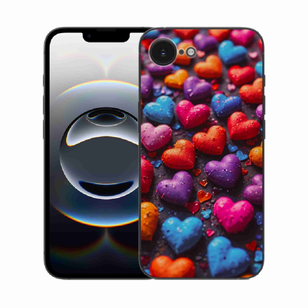 Gélový kryt mmCase na iPhone 16e - farebné srdcia