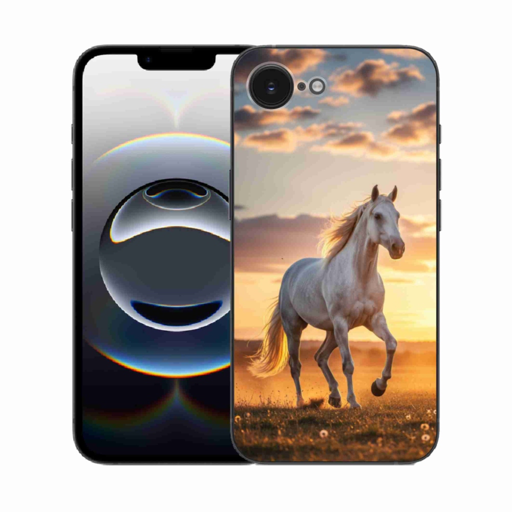 Gélový kryt mmCase na iPhone 16e - bežiaci biely kôň 2