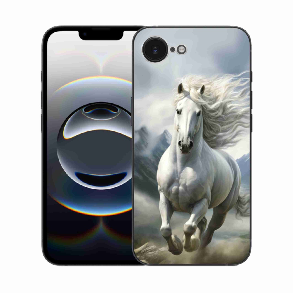 Gélový kryt mmCase na iPhone 16e - bežiaci biely kôň 3