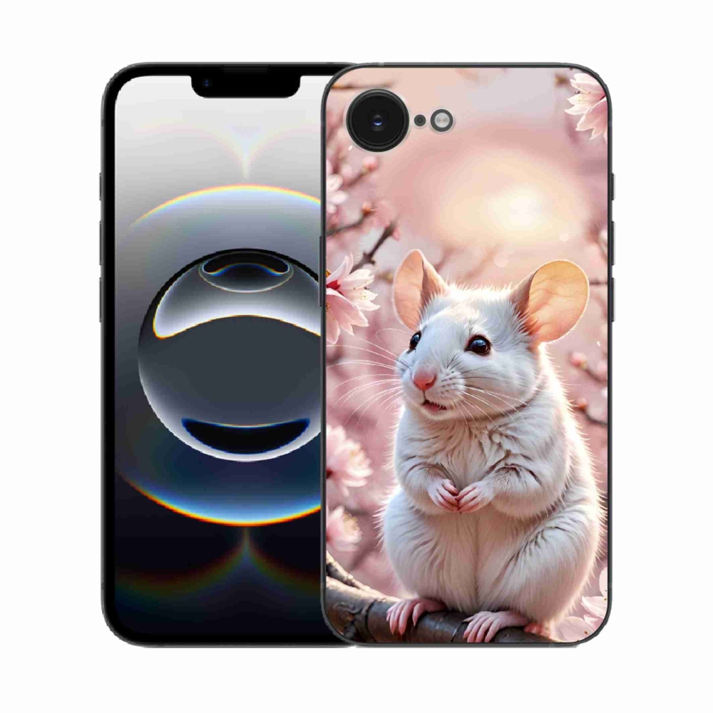 Gélový kryt mmCase na iPhone 16e - biela myš na vetve