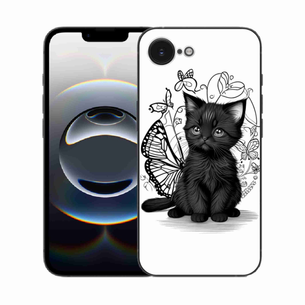 Gélový kryt mmCase na iPhone 16e - čierne mačiatko