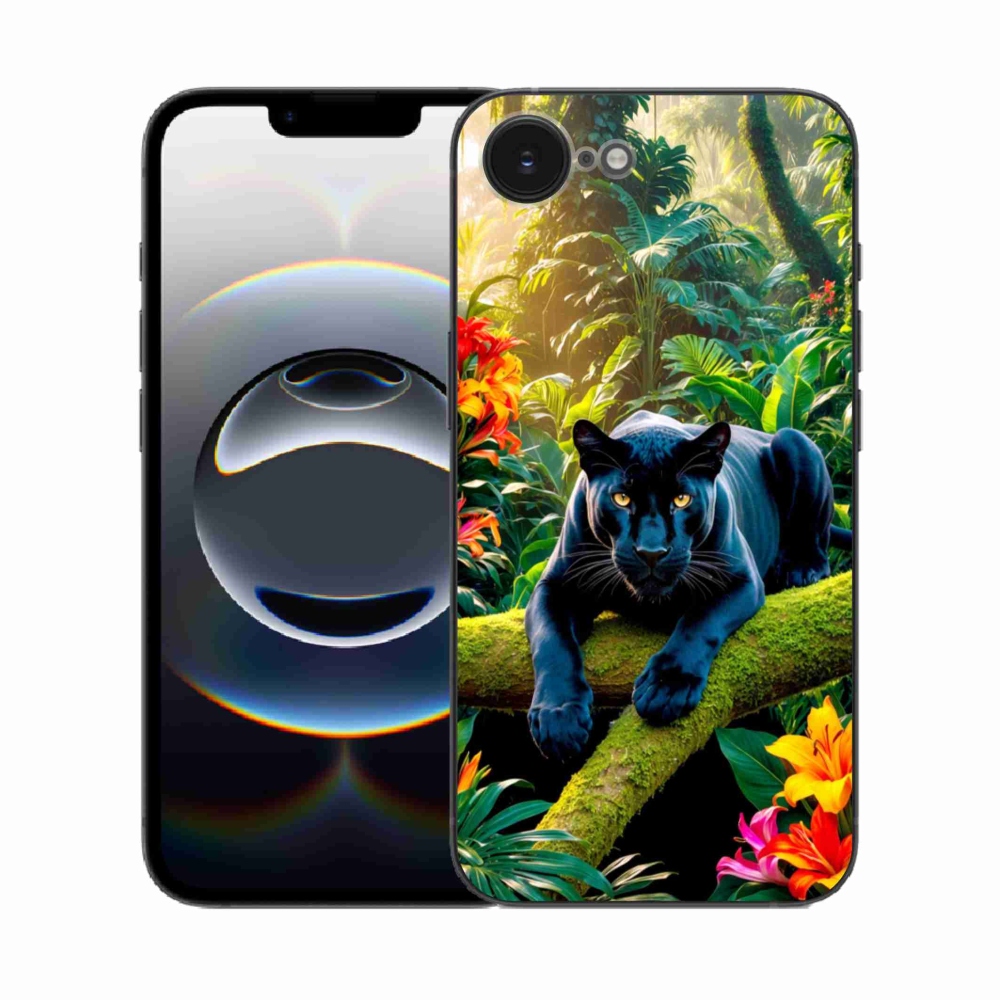Gélový kryt mmCase na iPhone 16e - čierny panter v džungli