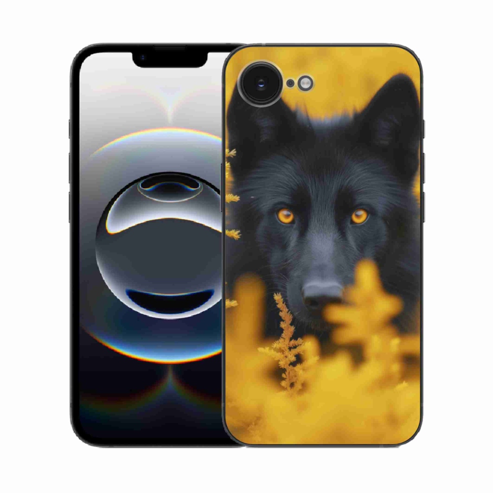 Gélový kryt mmCase na iPhone 16e - čierny vlk 2