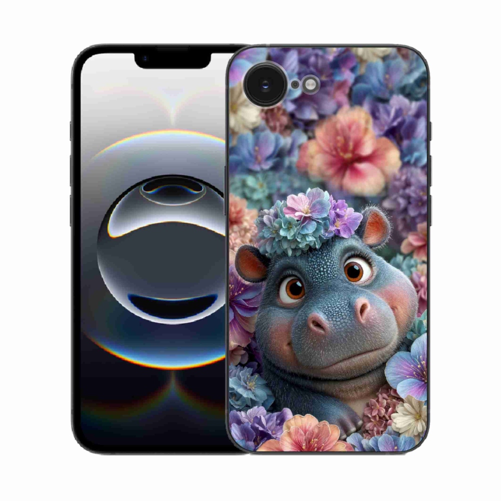 Gélový kryt mmCase na iPhone 16e - hrošík v kvetoch