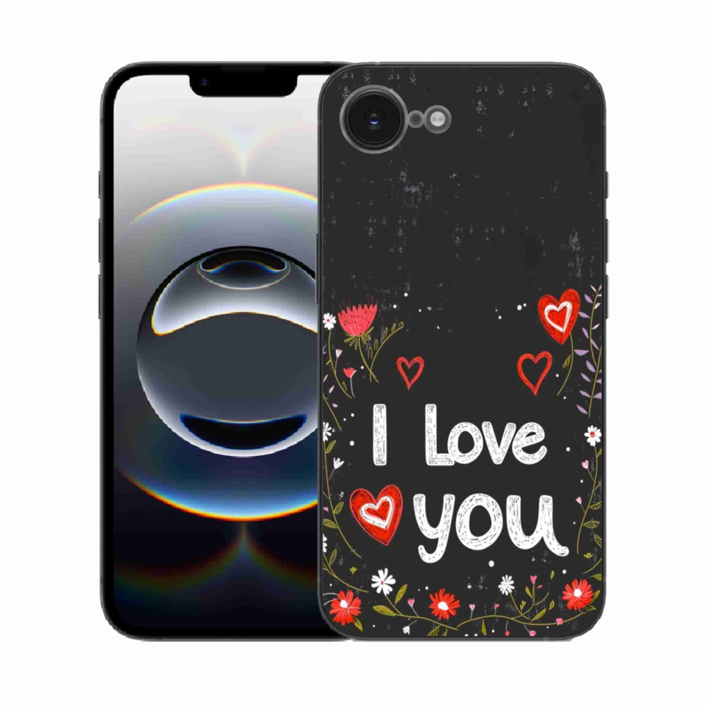 Gélový kryt mmCase na iPhone 16e - I love you čierne pozadie