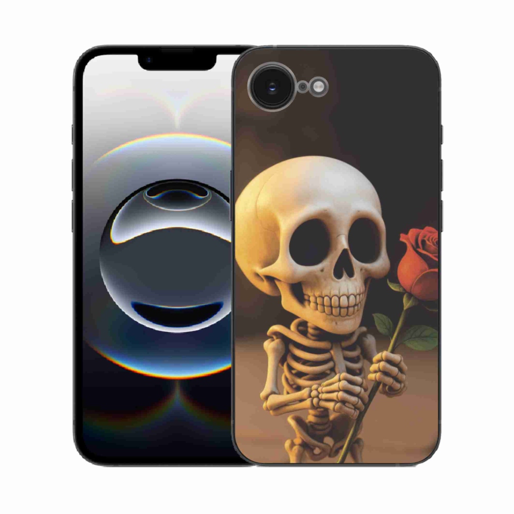 Gélový kryt mmCase na iPhone 16e - kostlivec s ružou