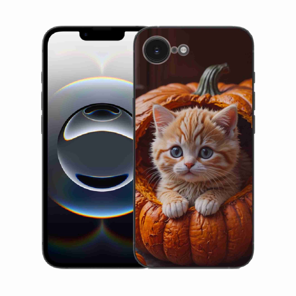 Gélový kryt mmCase na iPhone 16e - mačiatko a tekvica 2