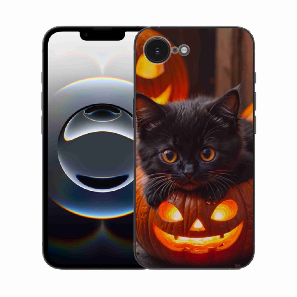 Gélový kryt mmCase na iPhone 16e - mačiatko a tekvica