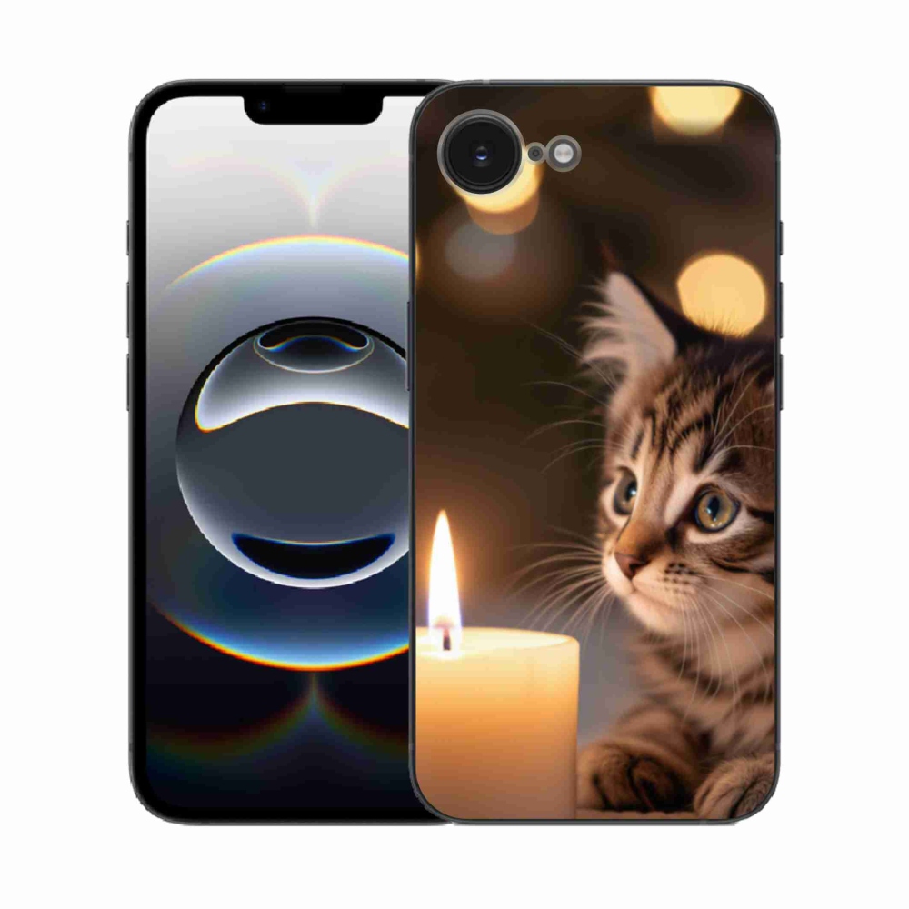 Gélový kryt mmCase na iPhone 16e - mačiatko a sviečka