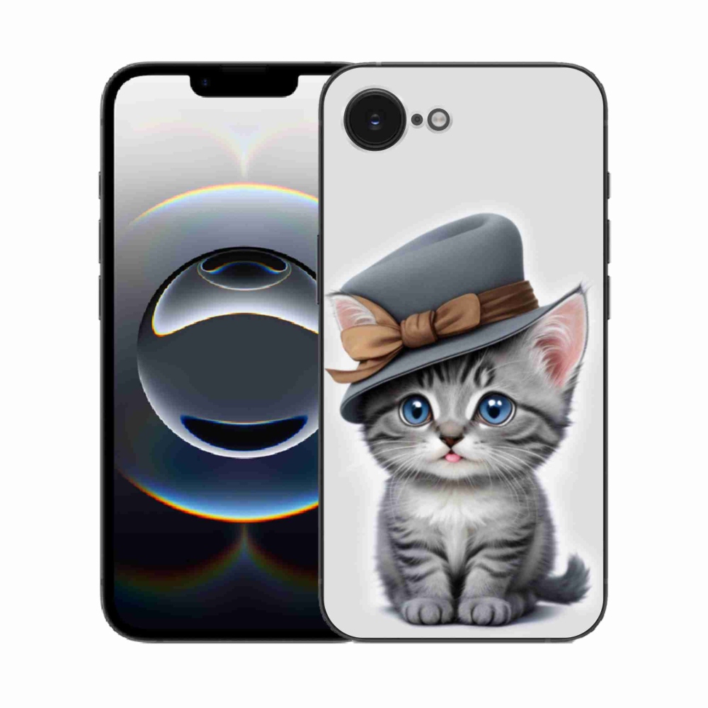 Gélový kryt mmCase na iPhone 16e - mačiatko s klobúkom